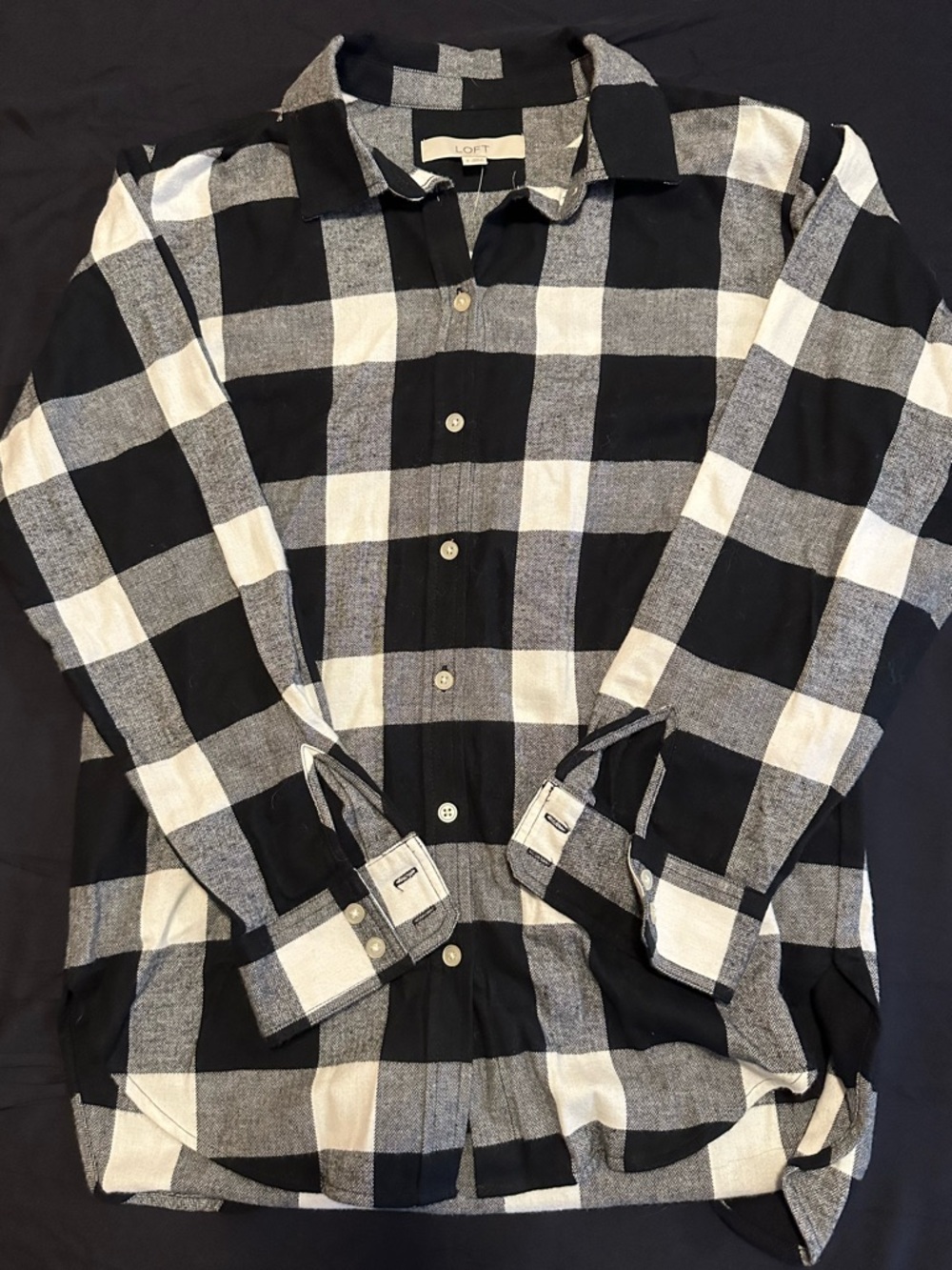 LOFT women’s  Black & White Buffalo Check Button-Up Shirt